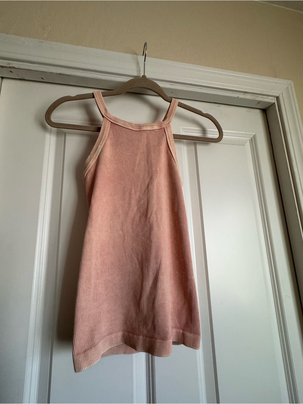 Nikibiki OS One Size Peach Pink Thin Ribbed Fitted Racerback Acid Wash Tank Top
